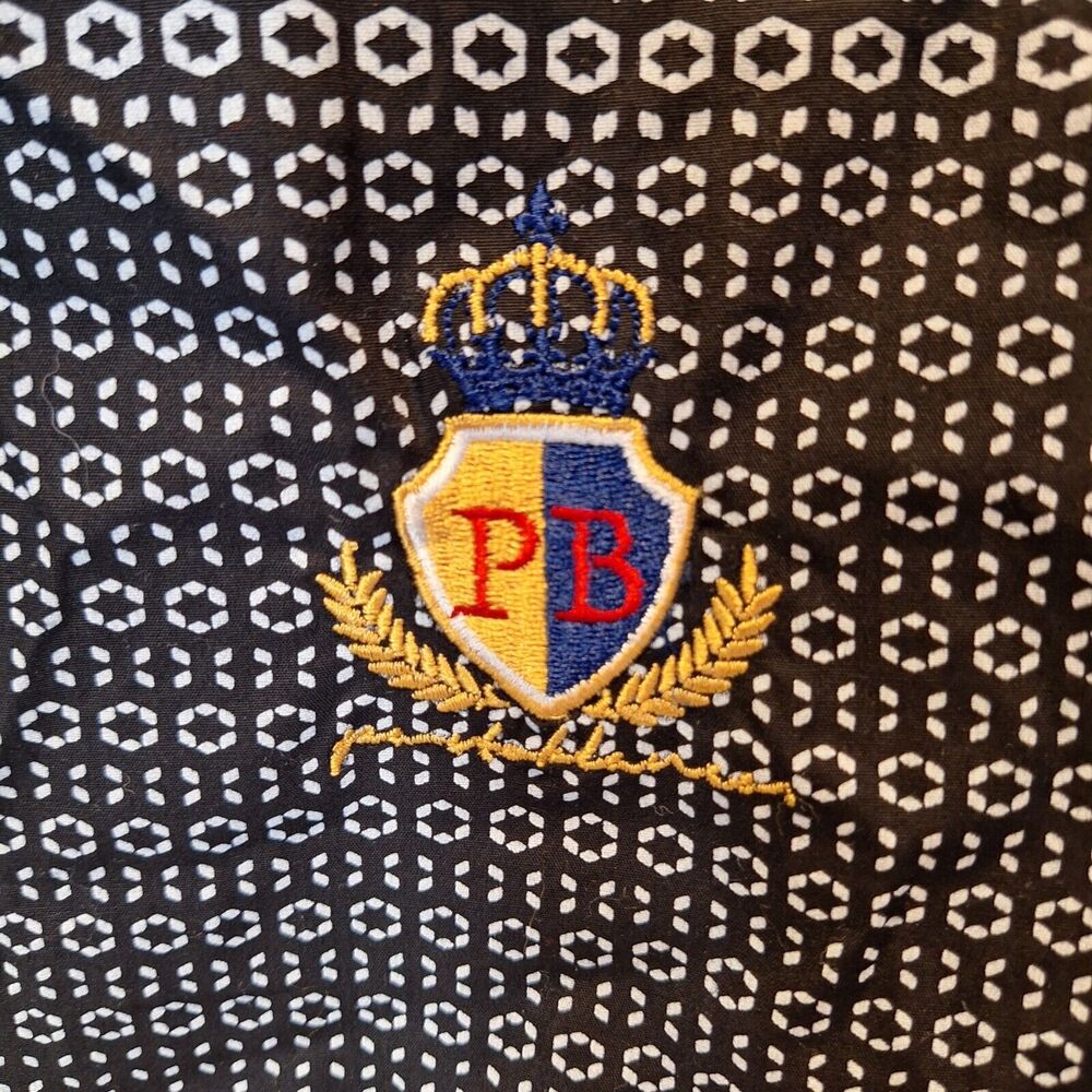 Porto Blanco Black Pattern Button Flip Cuff ‎ Algondon Cotton Shirt Men's Large - Picture 4 of 13